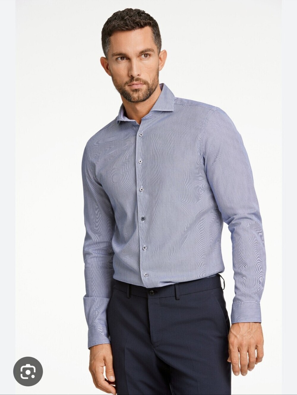 Van Heusen Studio Mens Blue Wrinkle Free Slim Fit Button Up Dress Shirt